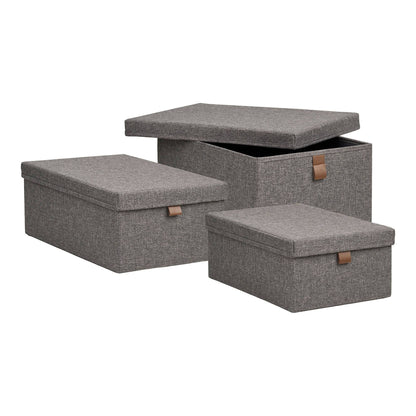 Cutii de depozitare, textil, gri inchis, set de 3