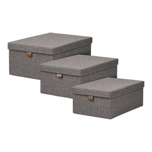 Cutii de depozitare, textil, gri inchis, set de 3