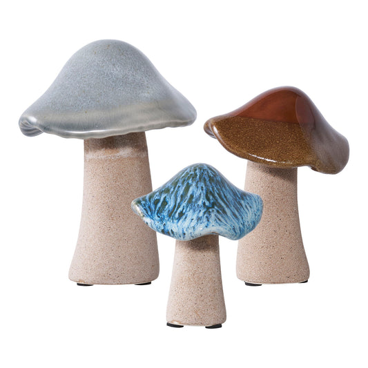 Decoratiuni sub forma de ciuperci din ceramica verde, maro, albastra