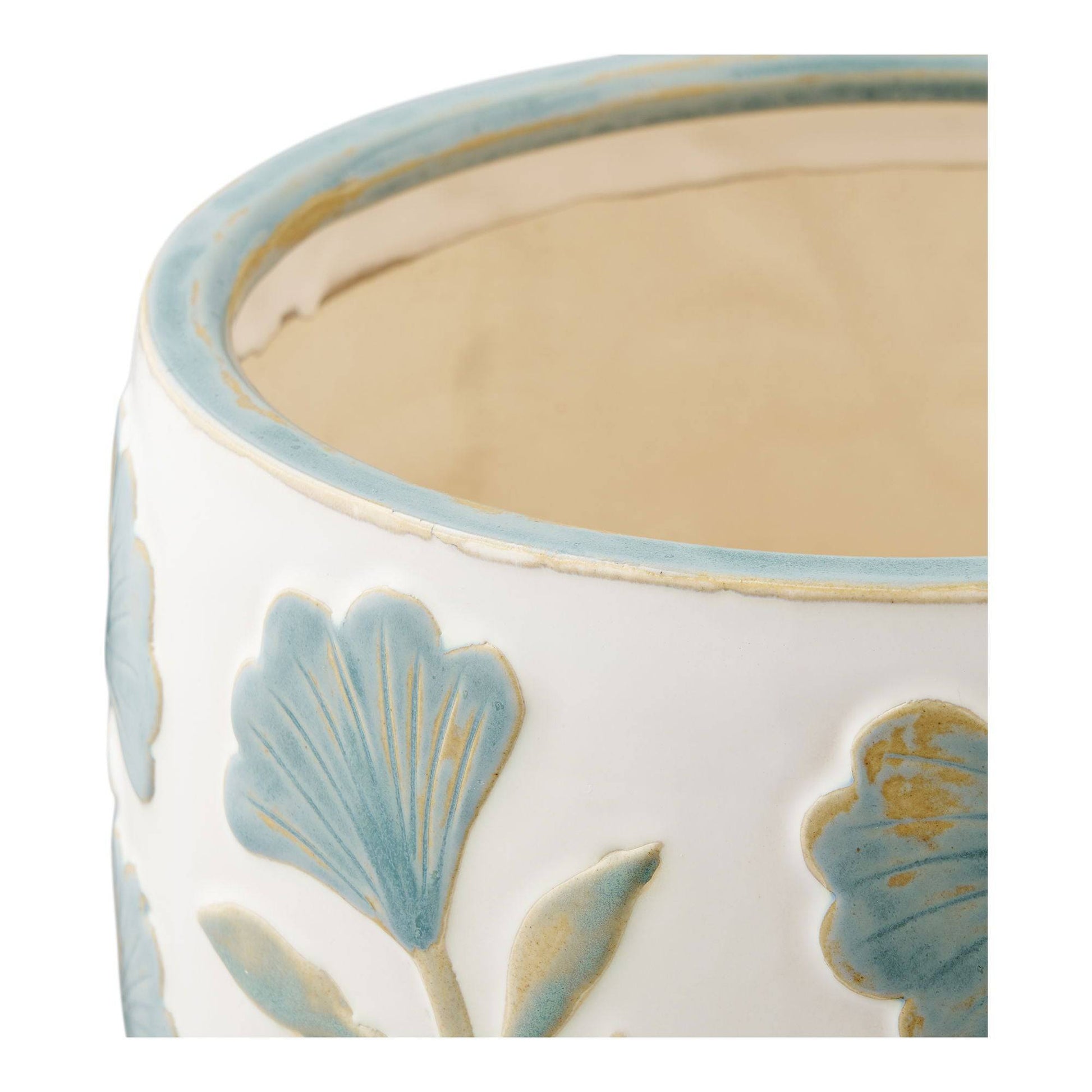 Ghiveci din ceramica, alb mix, detaliu