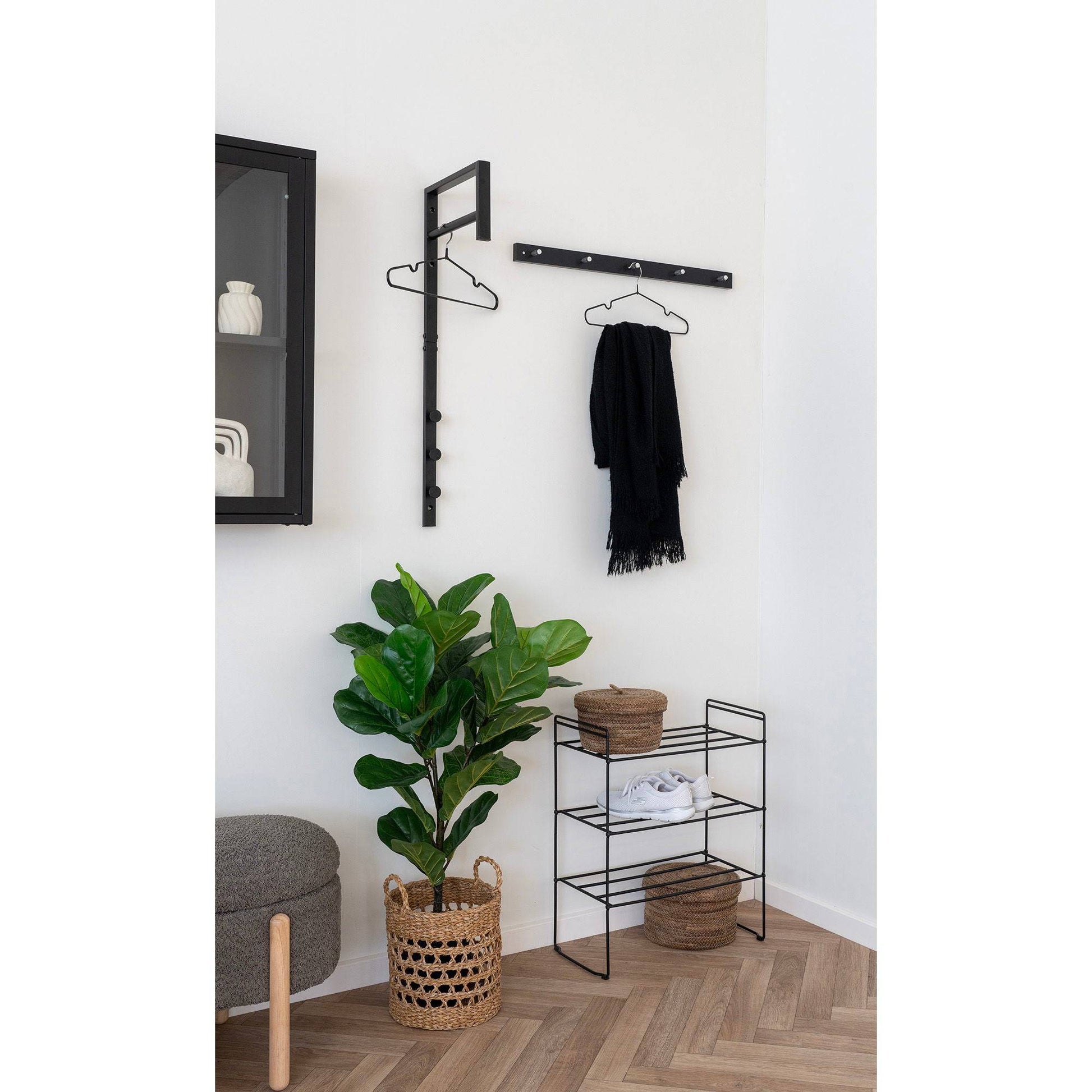  Cuier din lemn/metal, 5 carlige, negru