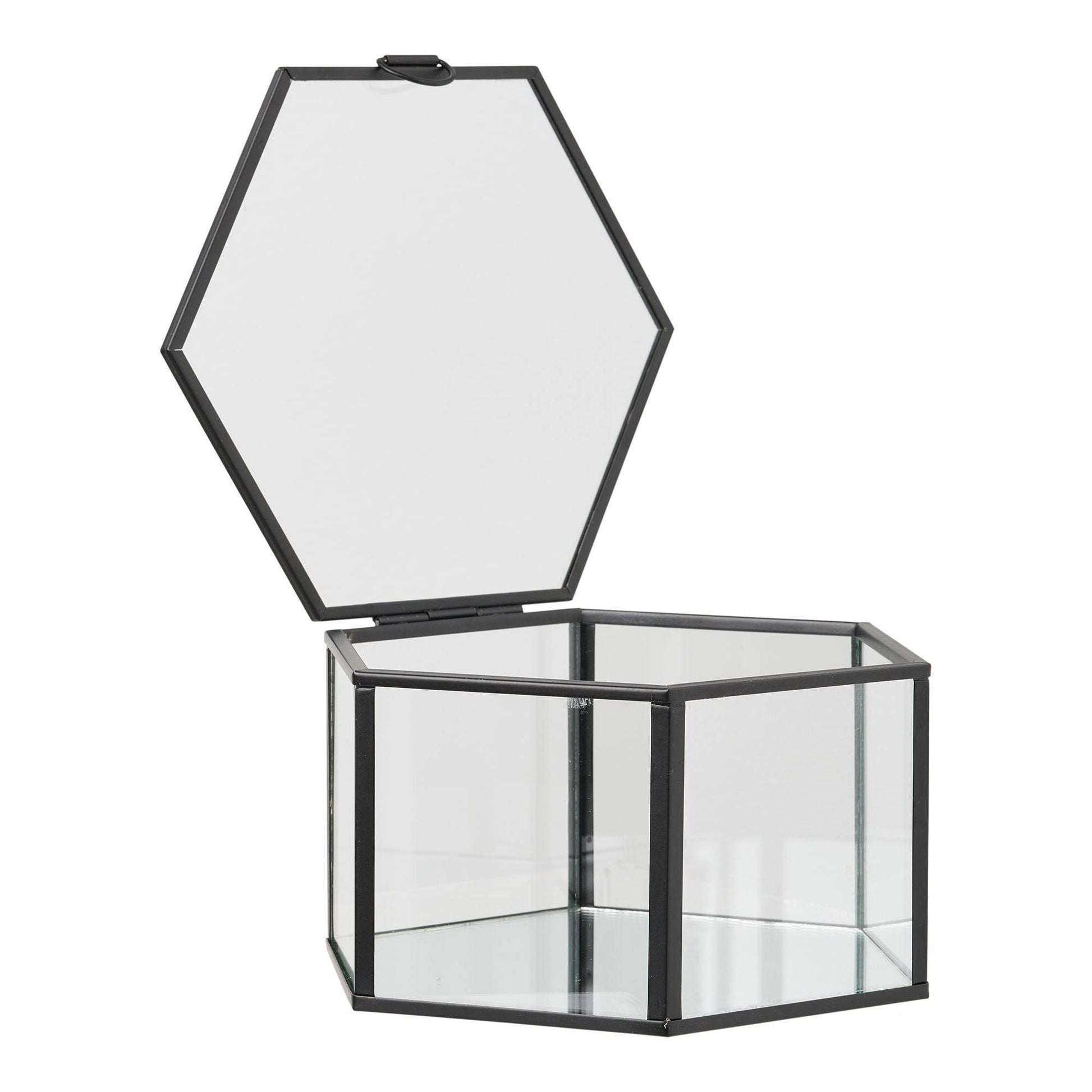  Cutie din sticla/metal, transparent/negru, set de 2