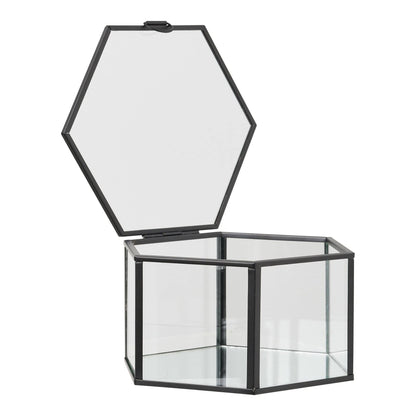  Cutie din sticla/metal, transparent/negru, set de 2