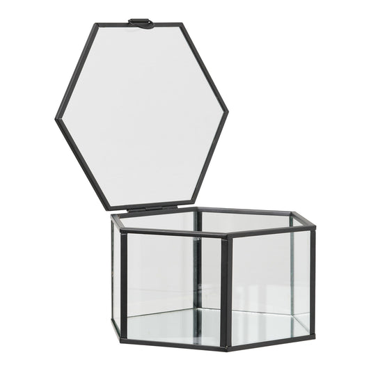  Cutie din sticla/metal, transparent/negru, set de 2