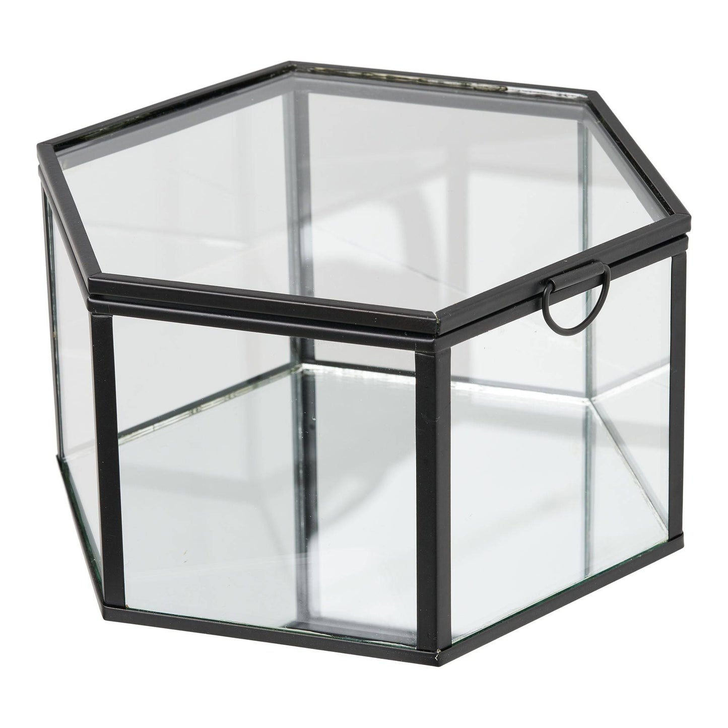  Cutie din sticla/metal, transparent/negru, set de 2