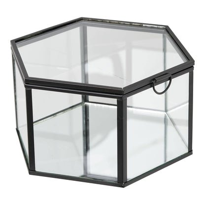  Cutie din sticla/metal, transparent/negru, set de 2