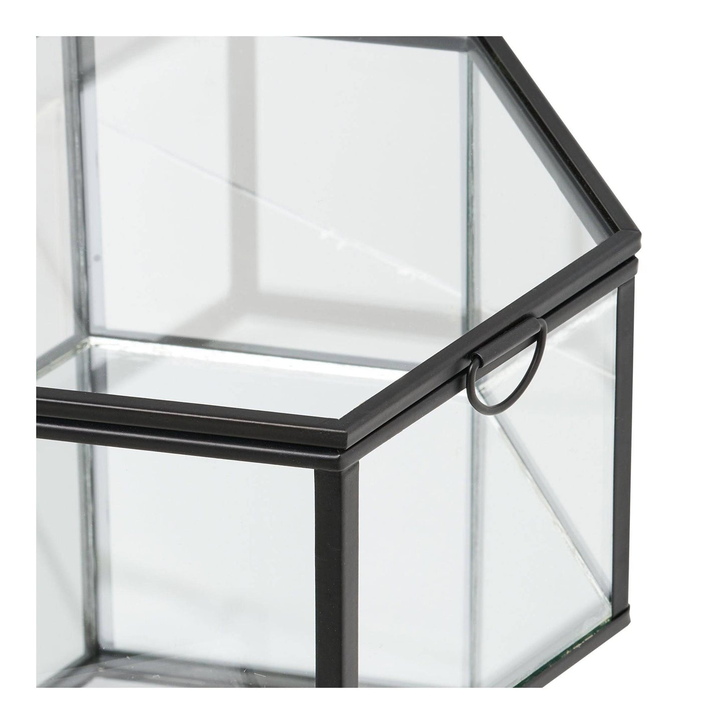  Cutie din sticla/metal, transparent/negru, set de 2