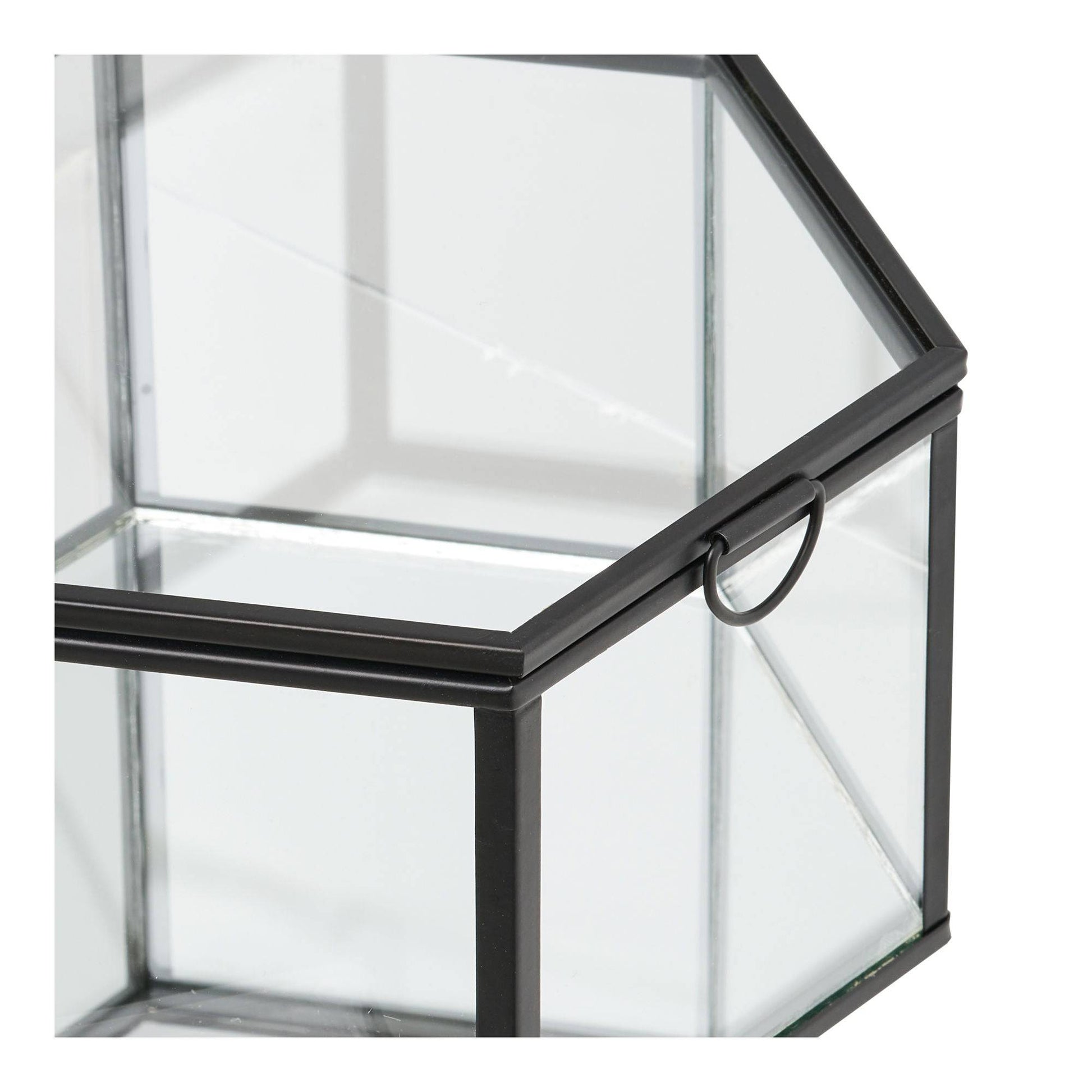  Cutie din sticla/metal, transparent/negru, set de 2
