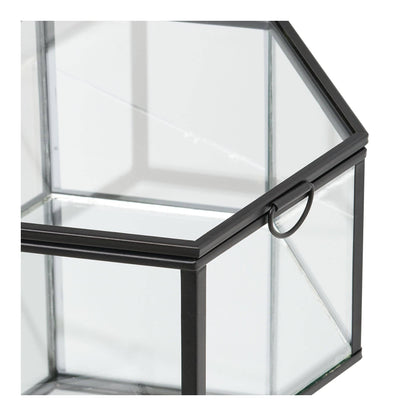  Cutie din sticla/metal, transparent/negru, set de 2