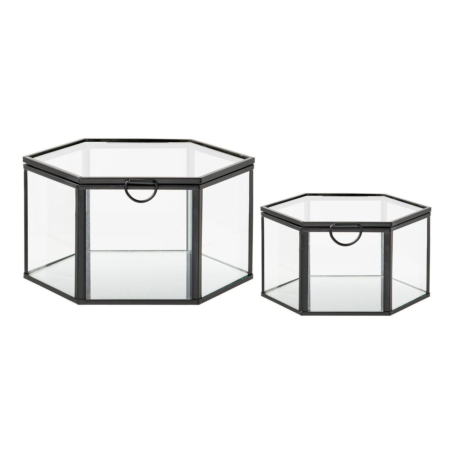  Cutie din sticla/metal, transparent/negru, set de 2