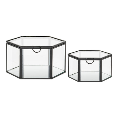  Cutie din sticla/metal, transparent/negru, set de 2