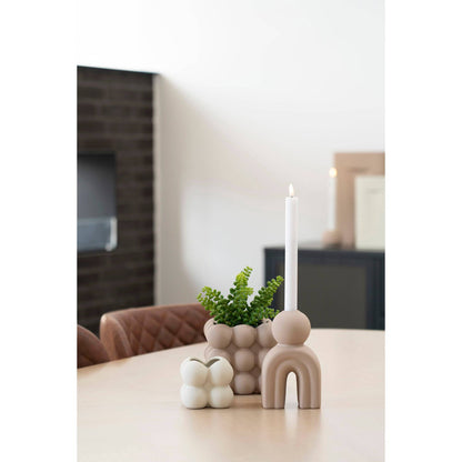 Suport de lumanare din ceramica, maro, in living