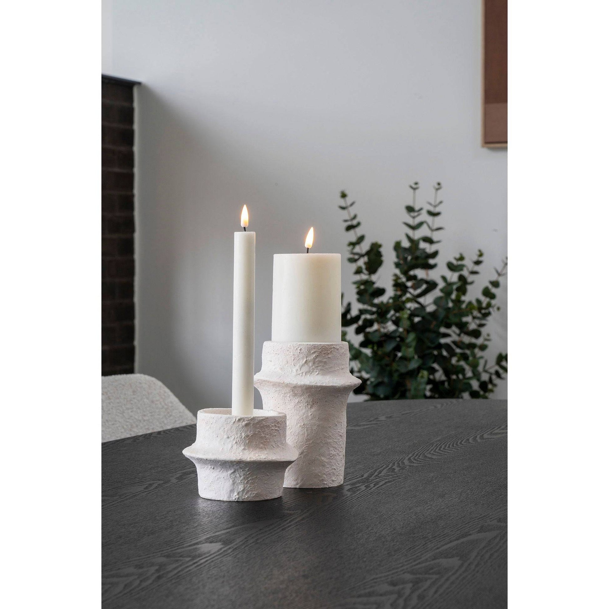 Suport pentru lumanare, ciment, alb, set de 2, in living