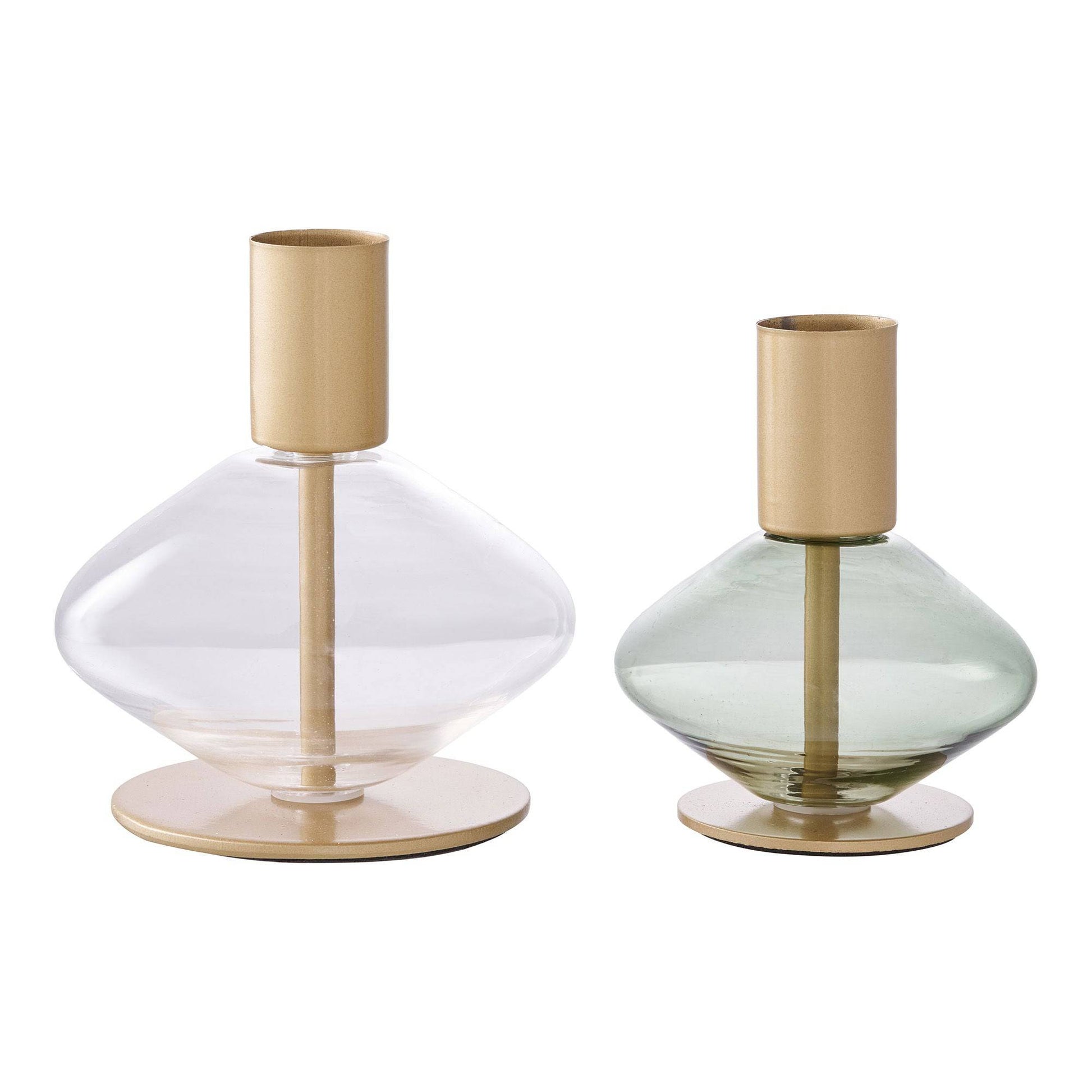 Suport pentru lumanare din sticla/metal, transparent/verde, set de 2