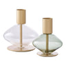 Suport pentru lumanare din sticla/metal, transparent/verde, set de 2