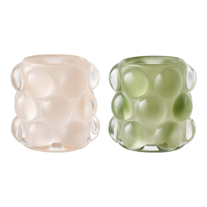 Suport pentru lumanare din sticla, bej/verde set de 2