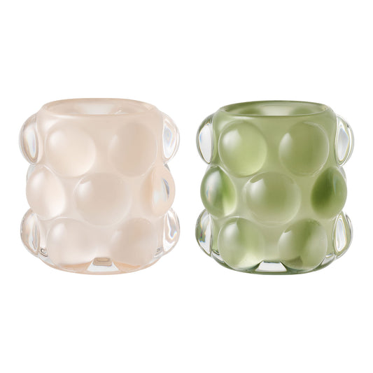 Suport pentru lumanare din sticla, bej/verde set de 2