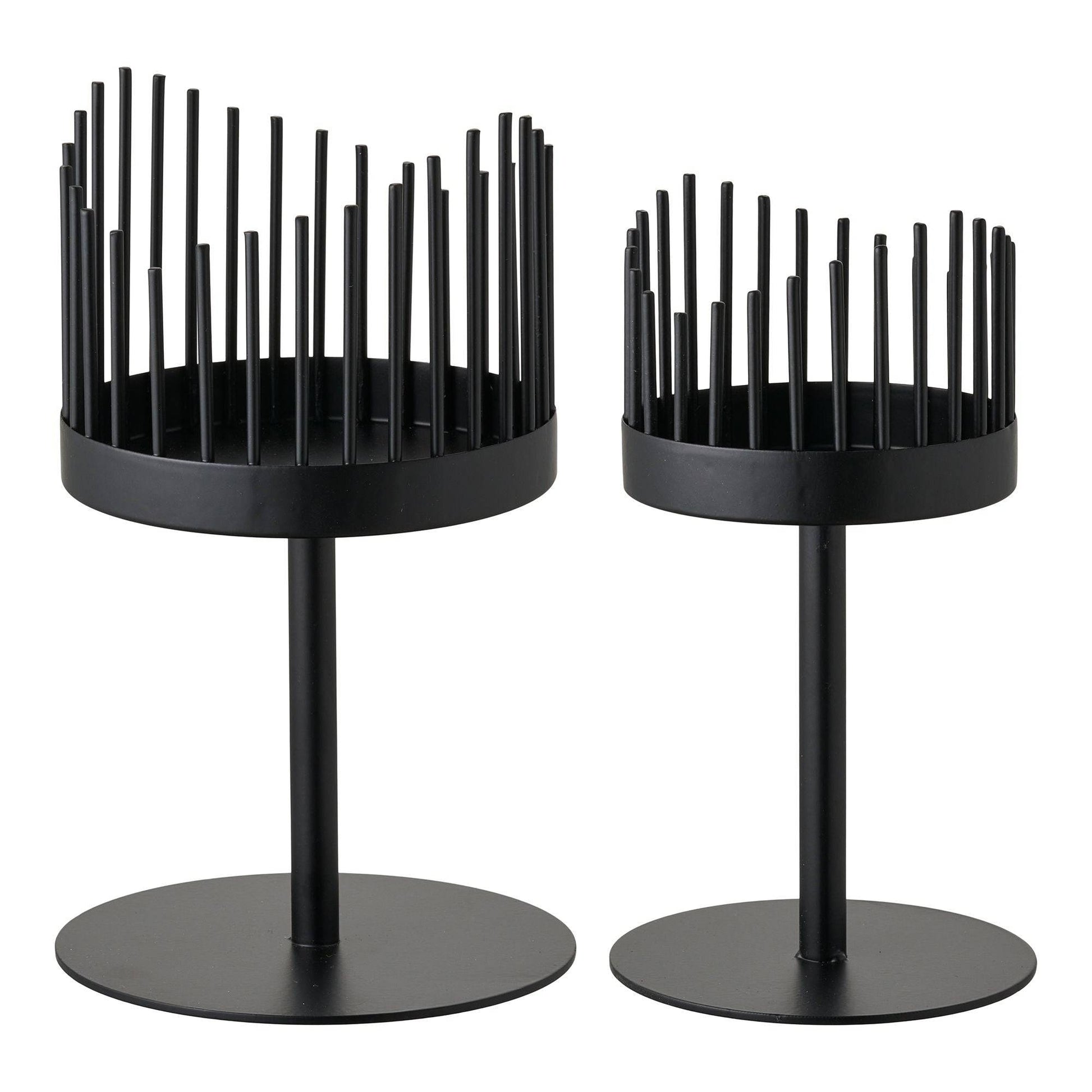 Suport pentru lumanare, din otel negru, set de 2
