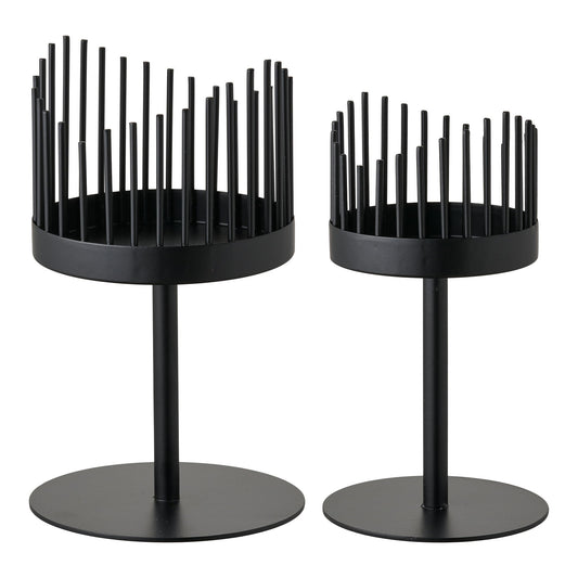 Suport pentru lumanare, din otel negru, set de 2