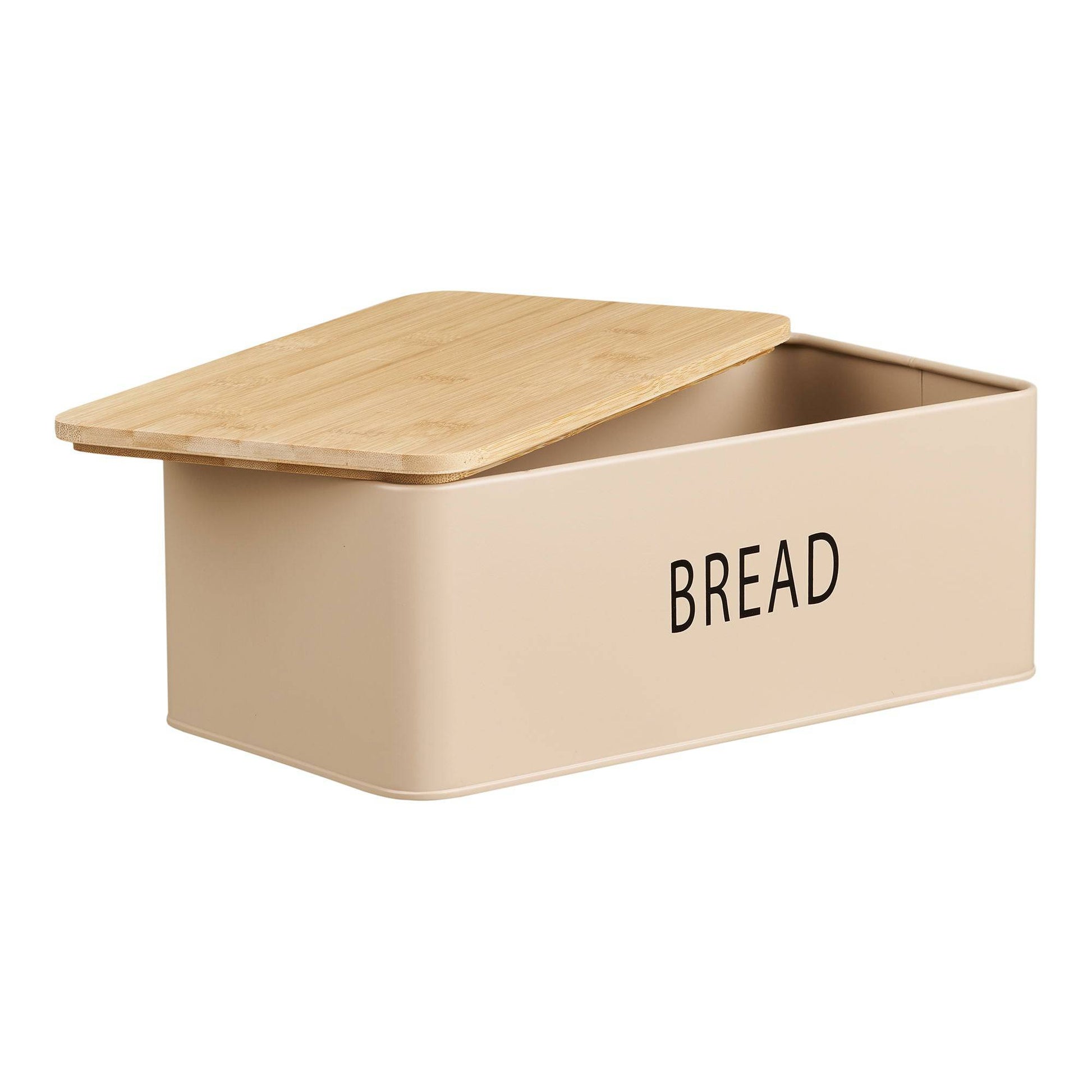 Cutie pentru paine cu 3 recipiente, metal/bambus, bej, set de 4