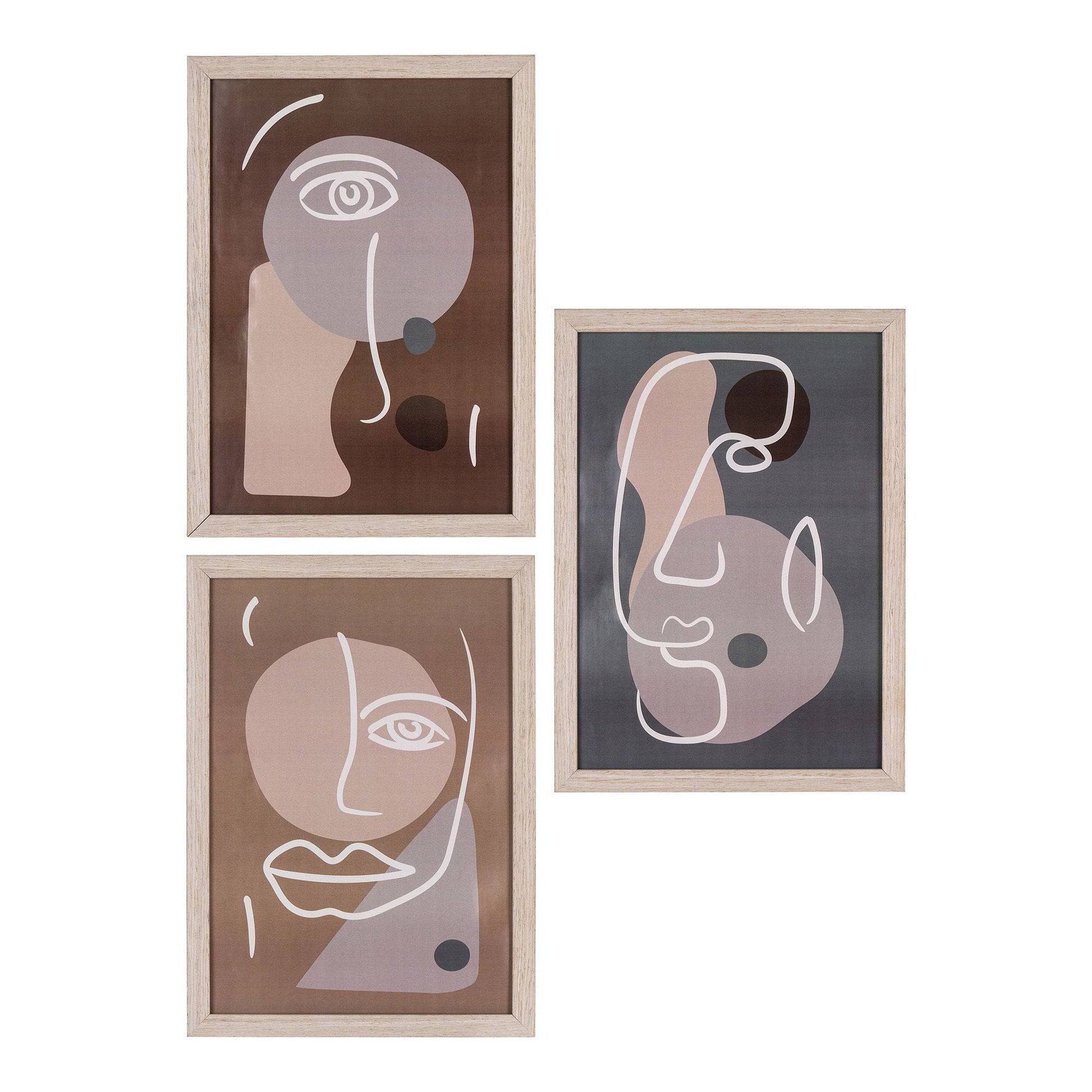 Set de postere cu rame, natur, set de 3