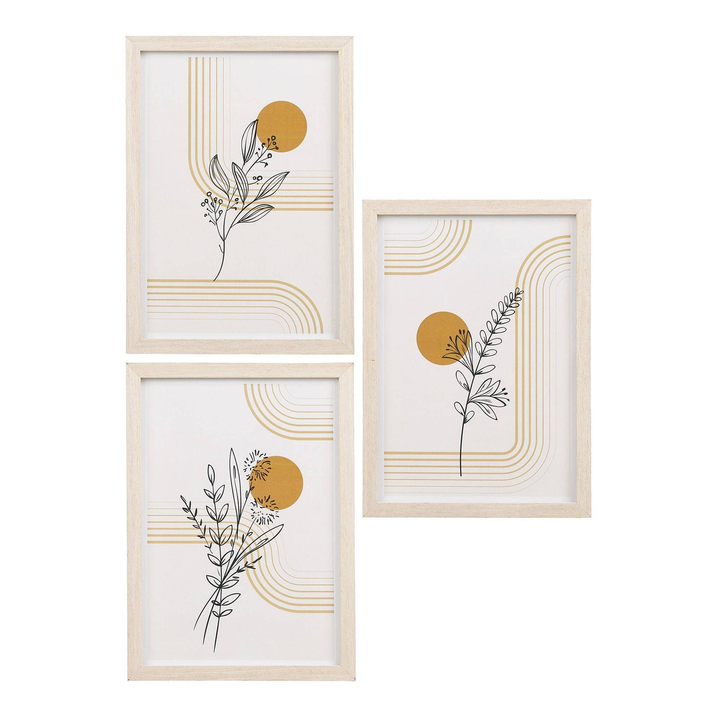  Set de postere cu rame, natur, set de 3
