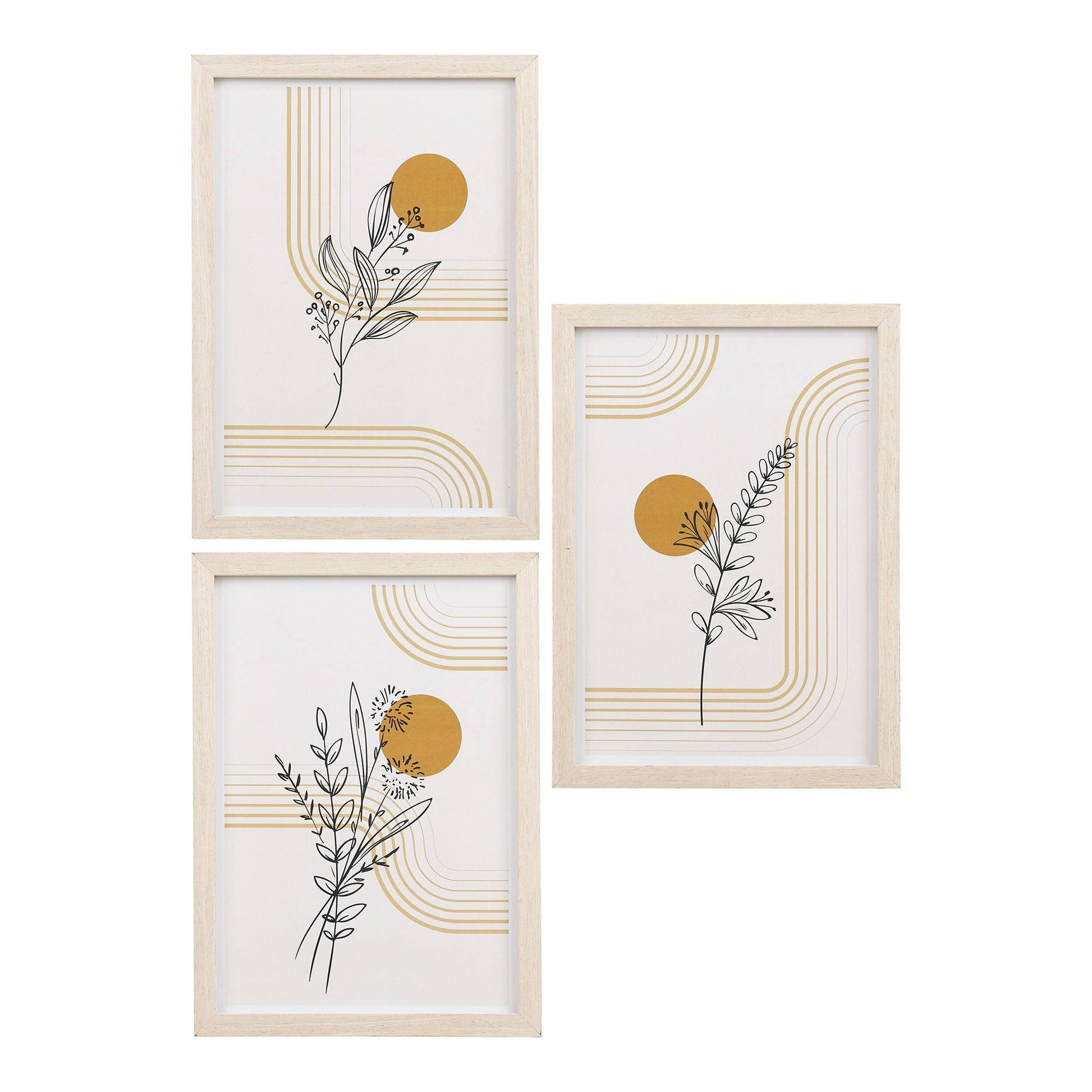  Set de postere cu rame, natur, set de 3