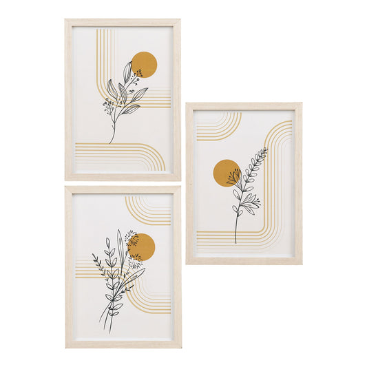  Set de postere cu rame, natur, set de 3