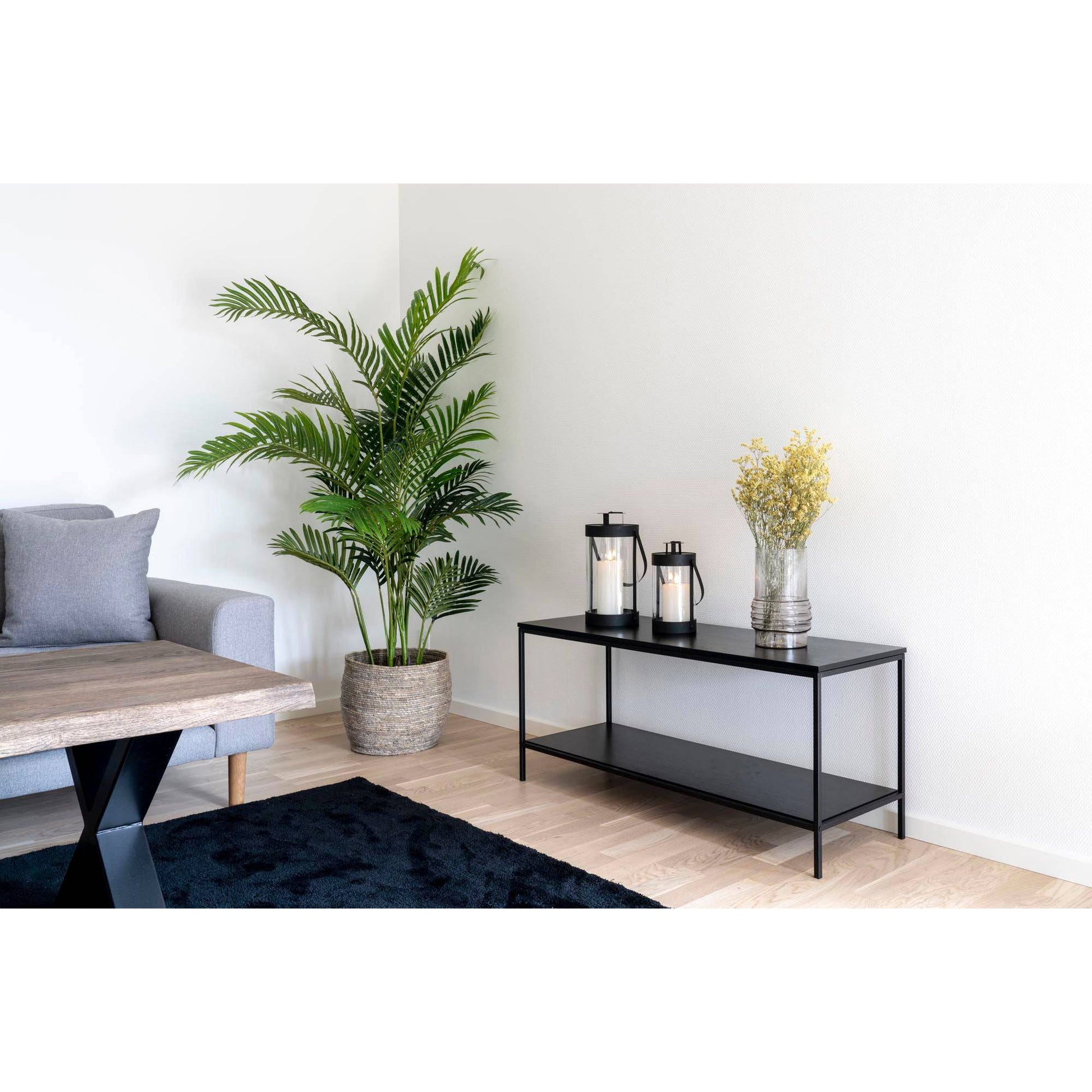 Felinare din otel/sticla pentru lumanari, negru set de 2