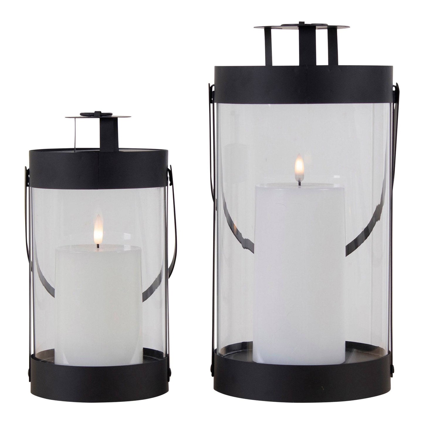 Felinare din otel/sticla pentru lumanari, negru set de 2