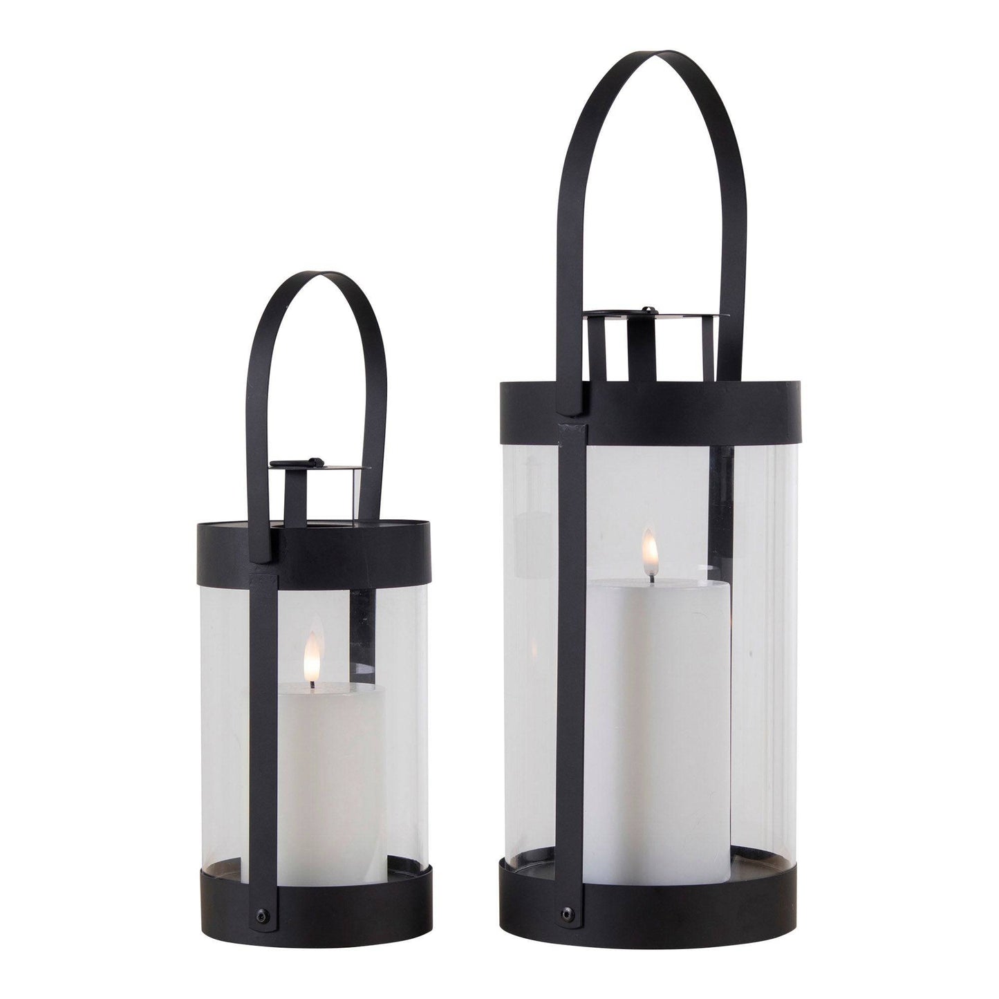 Felinare din otel/sticla pentru lumanari, negru set de 2