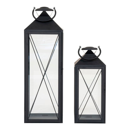 Felinare din otel/sticla pentru lumanari, negru set de 2