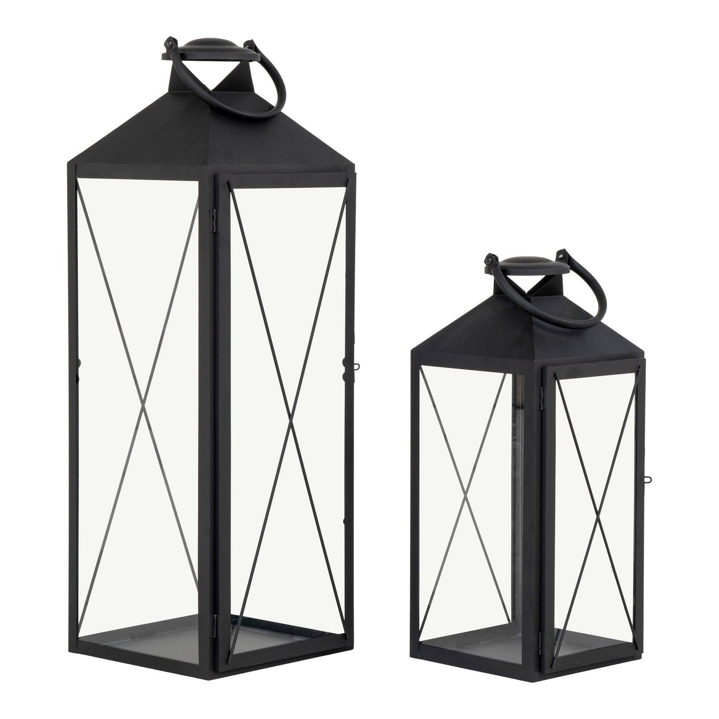 Felinare din otel/sticla pentru lumanari, negru set de 2