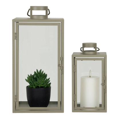 Felinare din metal/sticla pentru lumanari, verde, set de 2