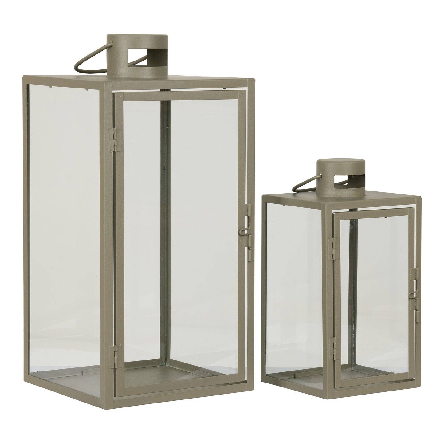 Felinare din metal/sticla pentru lumanari, verde, set de 2