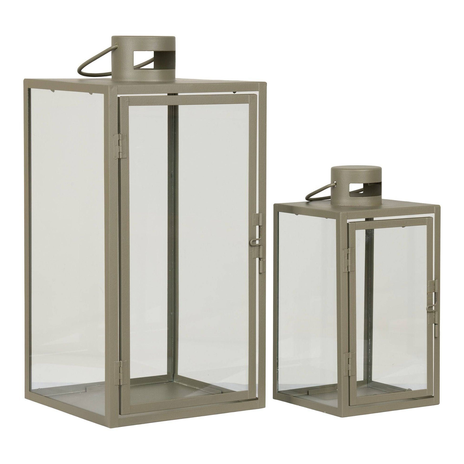 Felinare din metal/sticla pentru lumanari, verde, set de 2