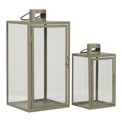 Felinare din metal/sticla pentru lumanari, verde, set de 2
