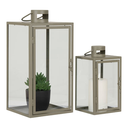 Felinare din metal/sticla pentru lumanari, verde, set de 2