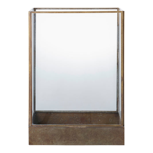 Manali Felinar din metal/sticla pentru lumanari, aspect de alama antichizata