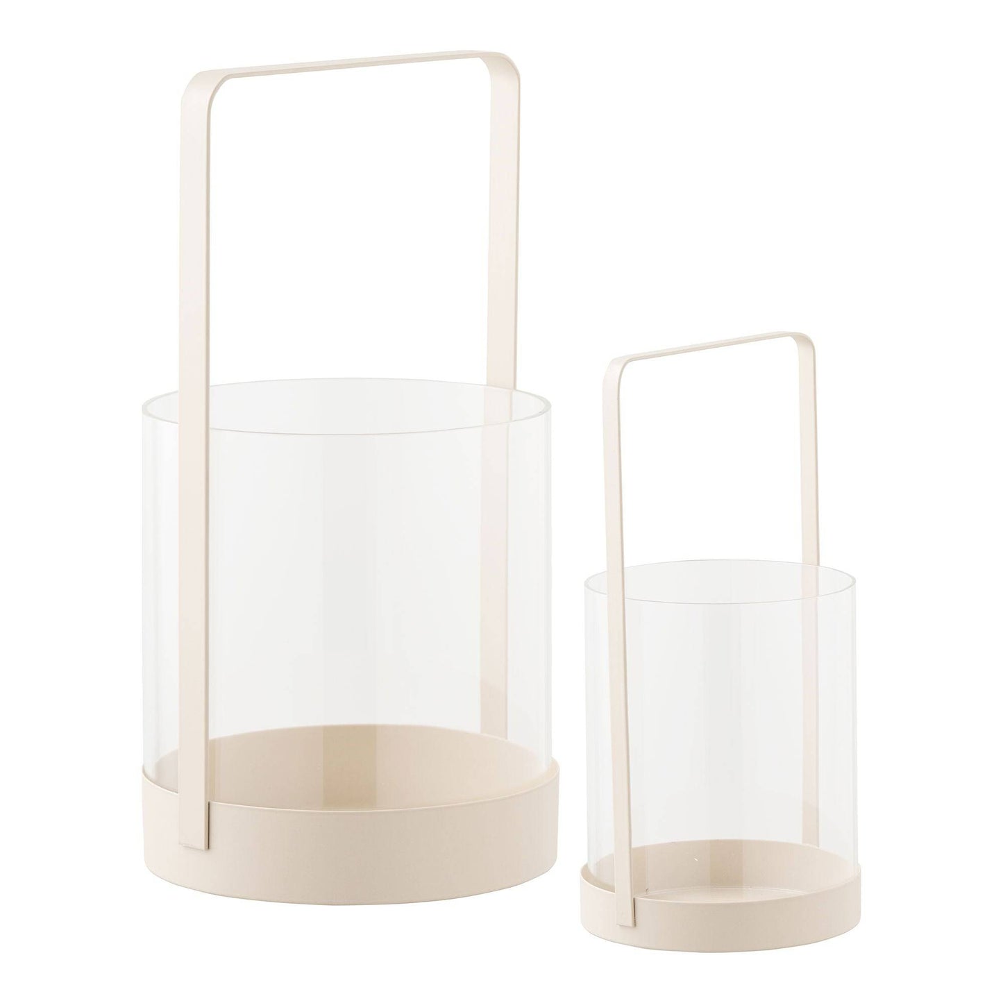 Suport lumanare din sticla/metal, bej, set de 2