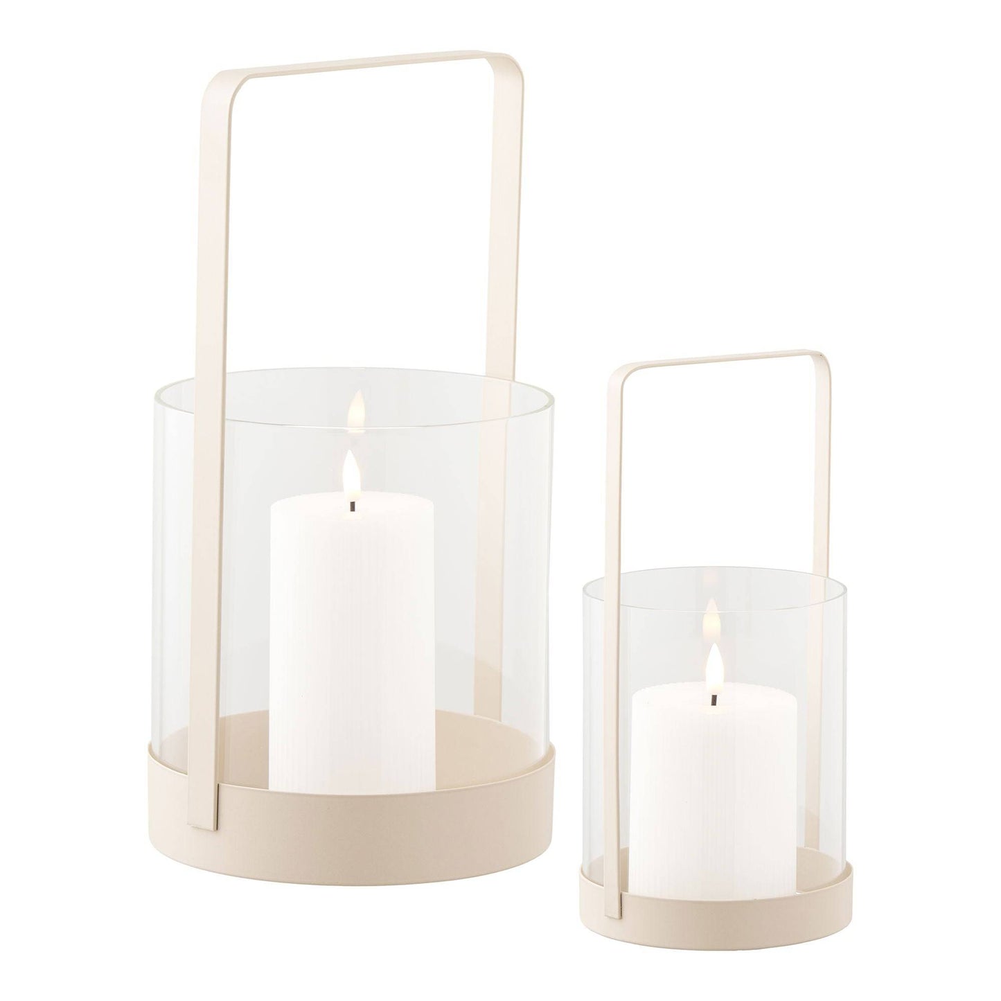 Suport lumanare din sticla/metal, bej, set de 2
