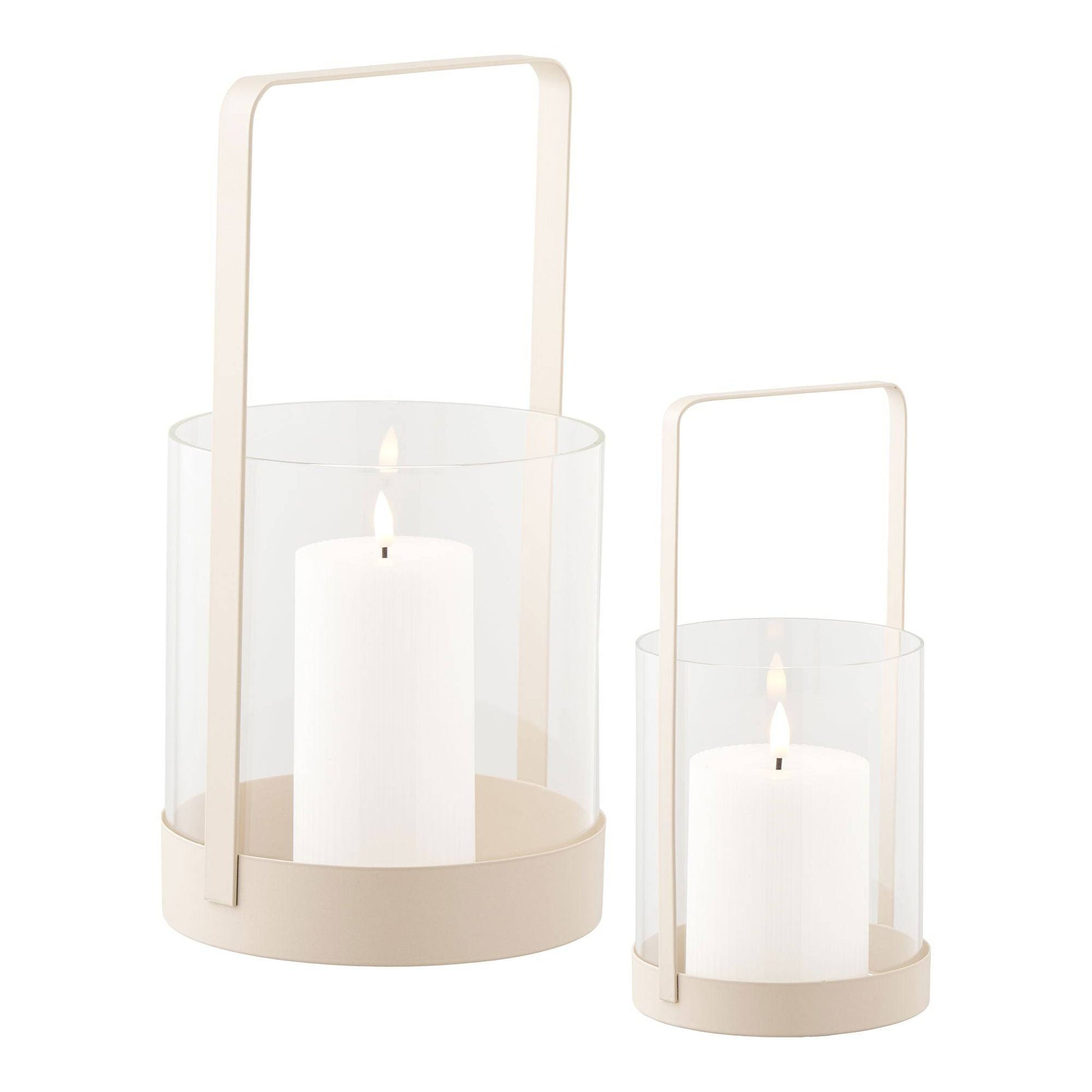 Suport lumanare din sticla/metal, bej, set de 2