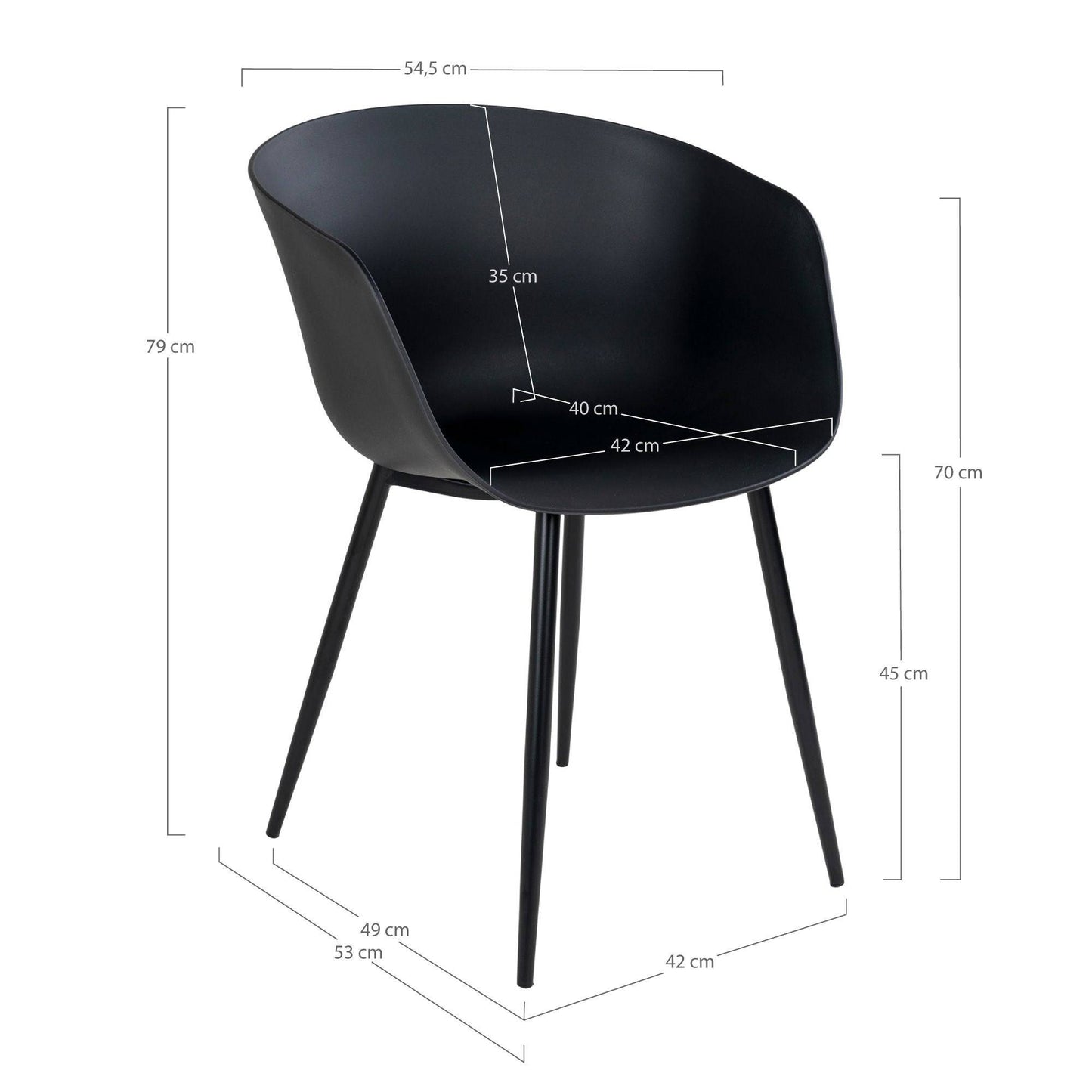 Scaun de dining, negru cu picioare negre
