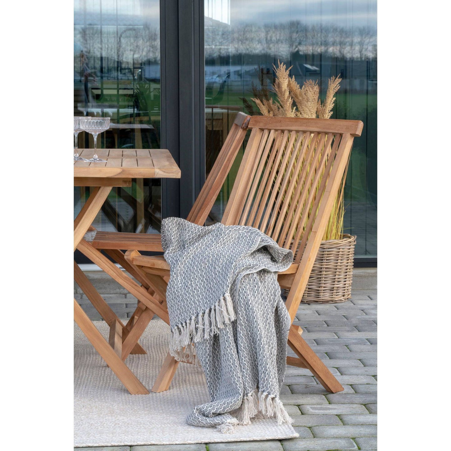  Scaun de dining din tec, natur, pe terasa