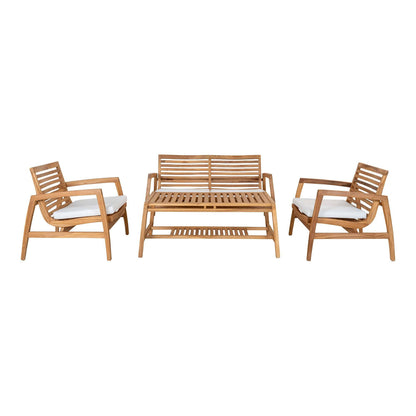 Set lounge din tec, natur cu perne incluse