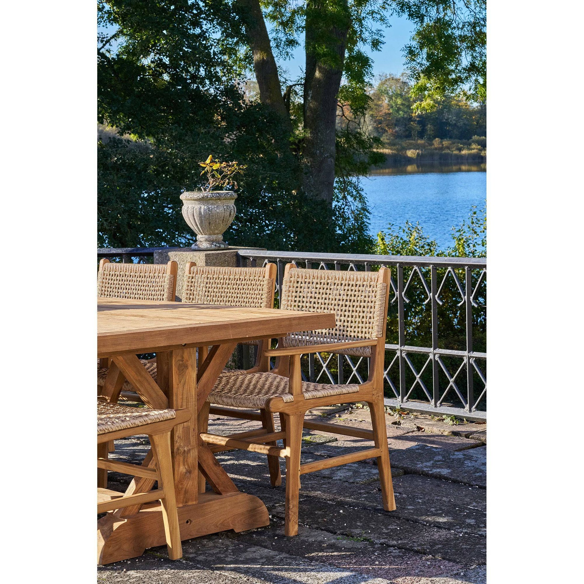  Scaun de dining cu cotiere, din tec, natur, pe terasa