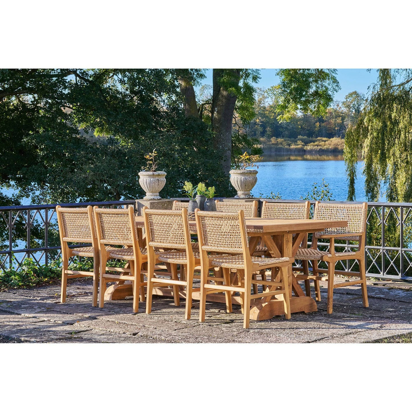  Scaun de dining cu cotiere, din tec, natur, pe terasa
