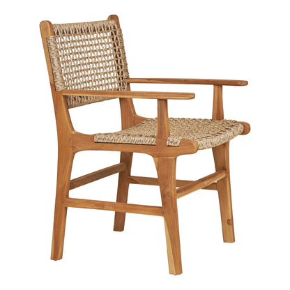  Scaun de dining cu cotiere, din tec, natur