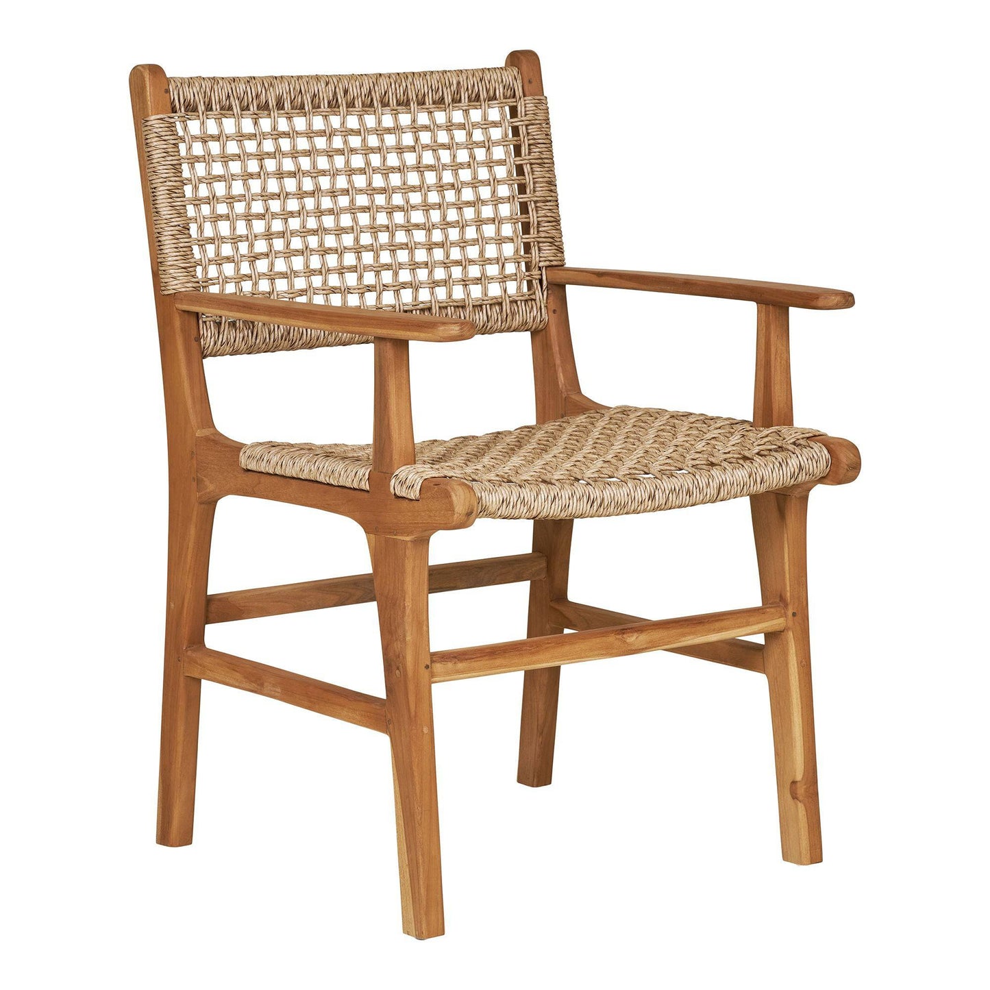  Scaun de dining cu cotiere, din tec, natur