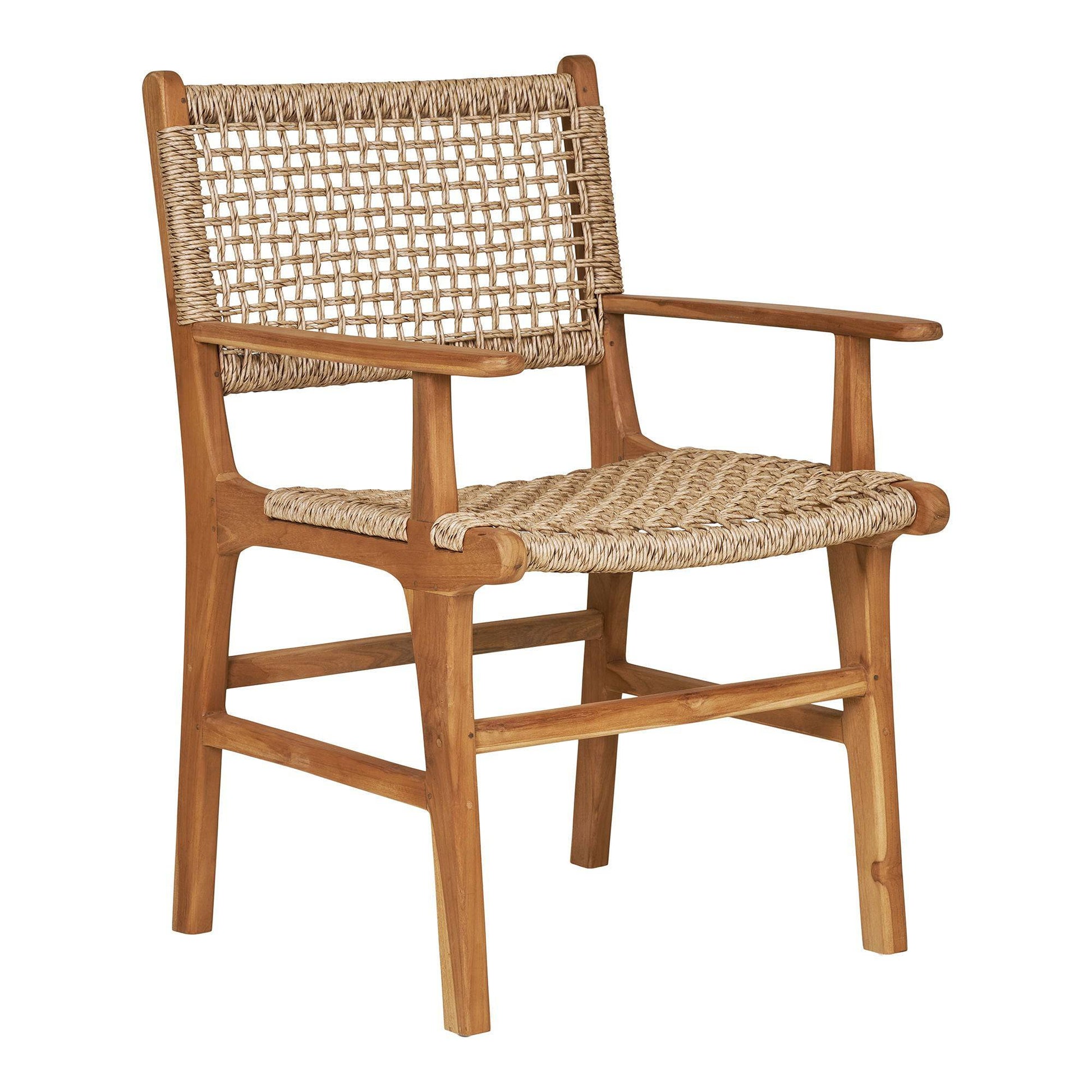  Scaun de dining cu cotiere, din tec, natur